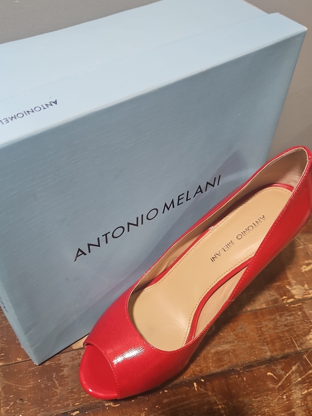 ANTONIO MELANI Red Patent Peep-Toe Pump